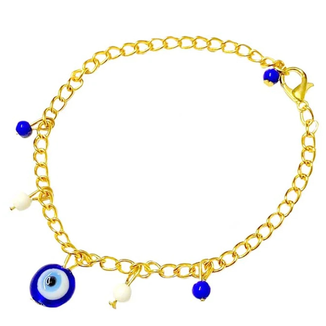 Blue Evil Eye Stone Golden Charm Bracelet