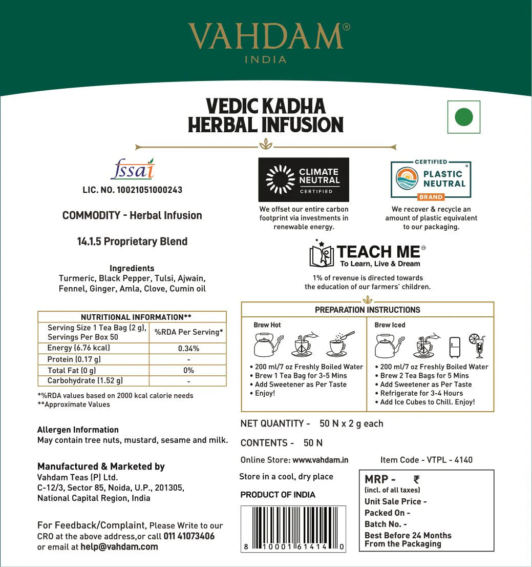 Vedic Kadha Herbal Tea Tisane - 100g