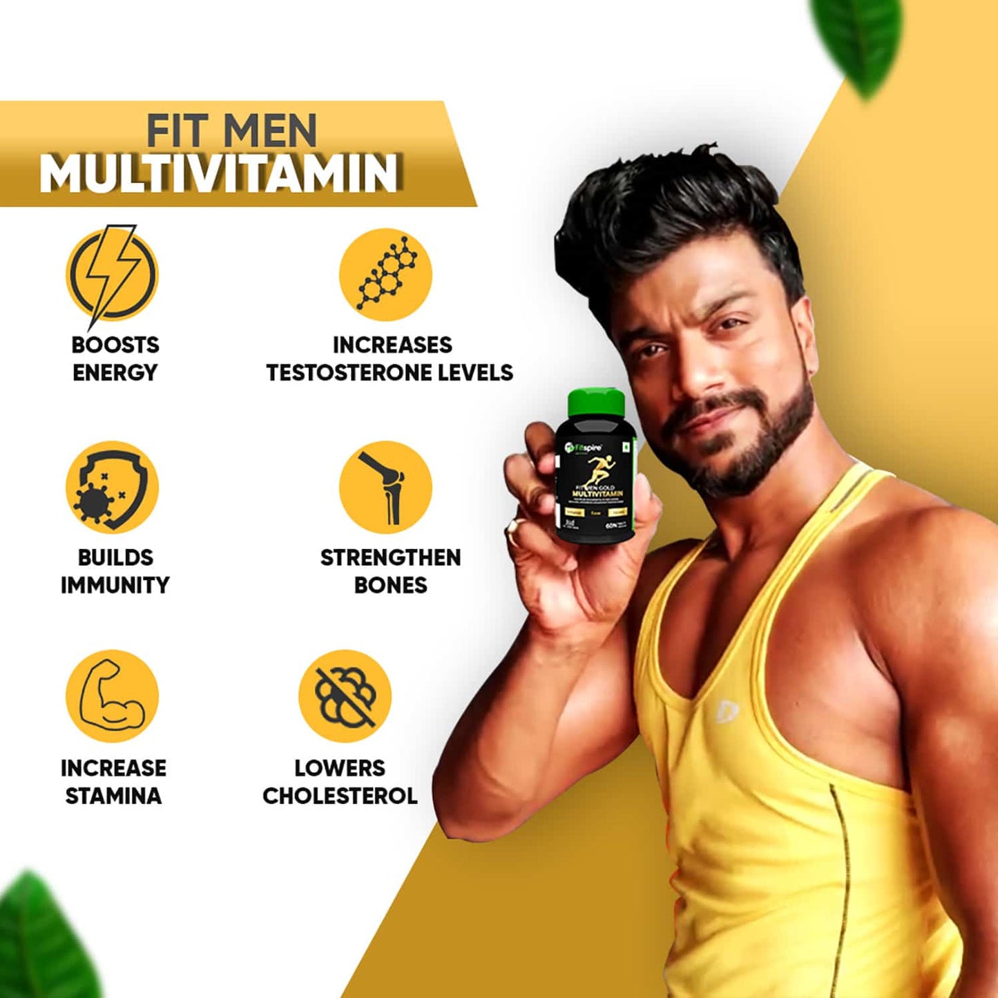 Gold Multivitamin Tablets for Men to increase Immunity, Energy, Stamina - 60 Tablets per Pack