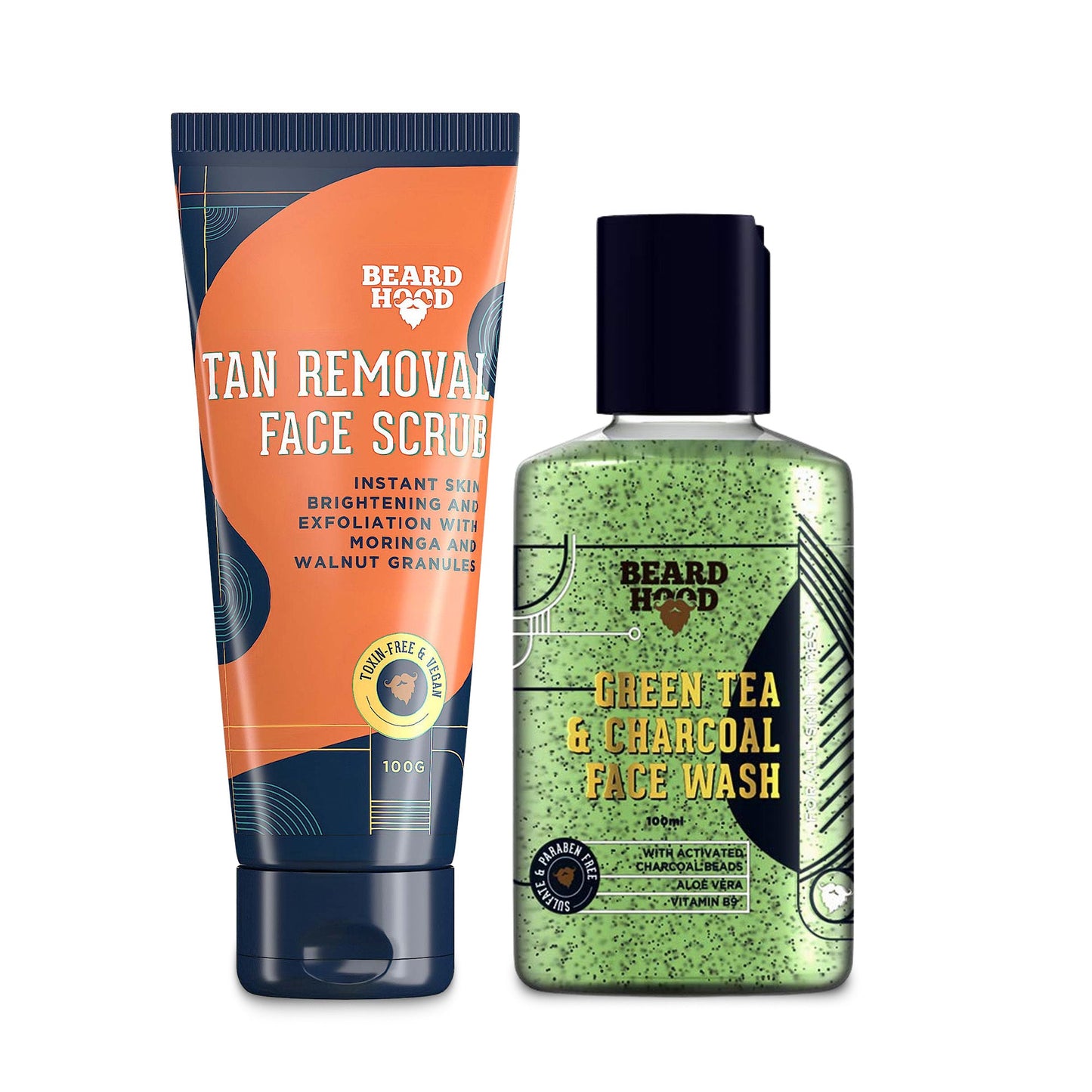 Green Tea + Charcoal Face Wash and Face Scrub Combo - 100g each